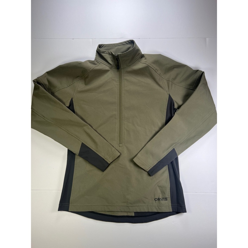 Orvis Pro Pullover Mens XS Olive Green Quarter Zip Softshell Stretch Panels
